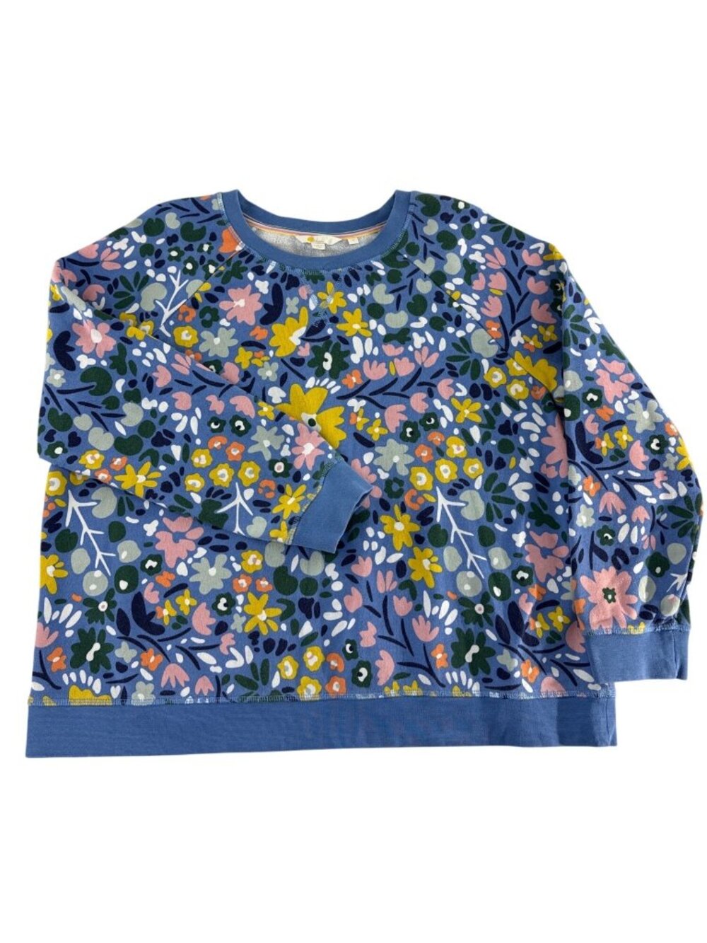 Boden Women's XL Blue Floral Sweatshirt Multicolor Cotton Crewneck Pullover